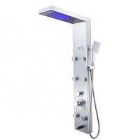 LED Light Rainfall Waterfall Wall-Mount Complete Shower Column Stainless Steel Shower Panel Tower System Shower Panel